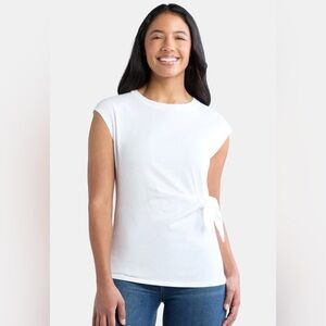 Time and Tru White Tie-Front Short Sleeve Top